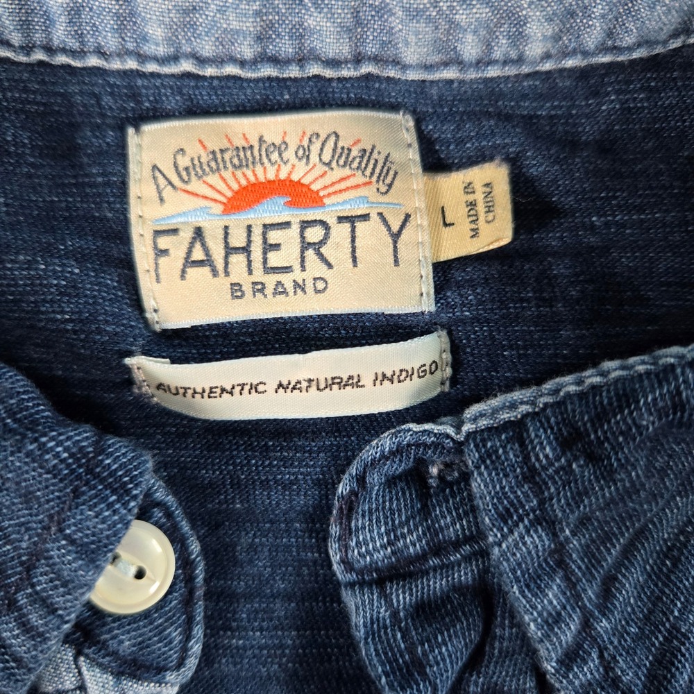 Faherty Brand Mens Polo Shirt Large Blue Indigo Cotton Short Sleeve Casual Top - Picture 3 of 8